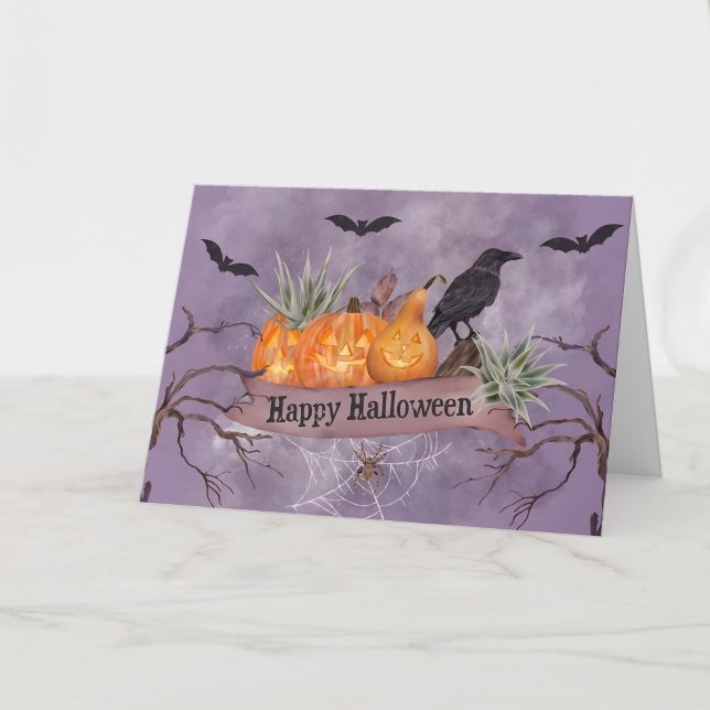 Halloween Orange Pumpkin Crow Spider Bats Card (Creator Uploaded)