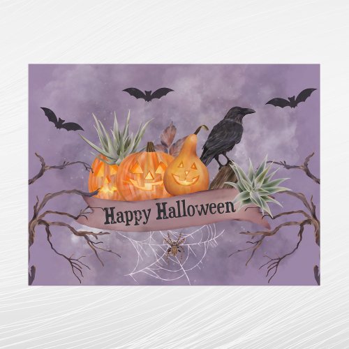 Halloween Orange Pumpkin Crow Spider Bats Holiday Postcard