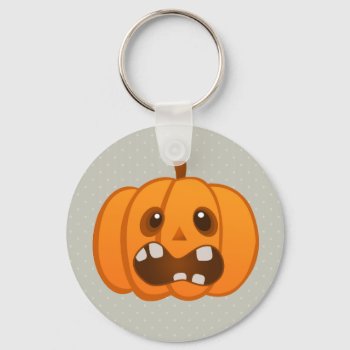 Halloween Orange Pumpkin Jack-o'-lantern Keychain by VintageDesignsShop at Zazzle