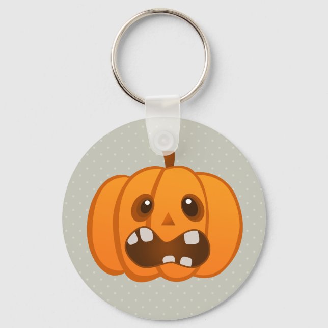 Halloween Orange Pumpkin Jack-o'-lantern Keychain (Front)