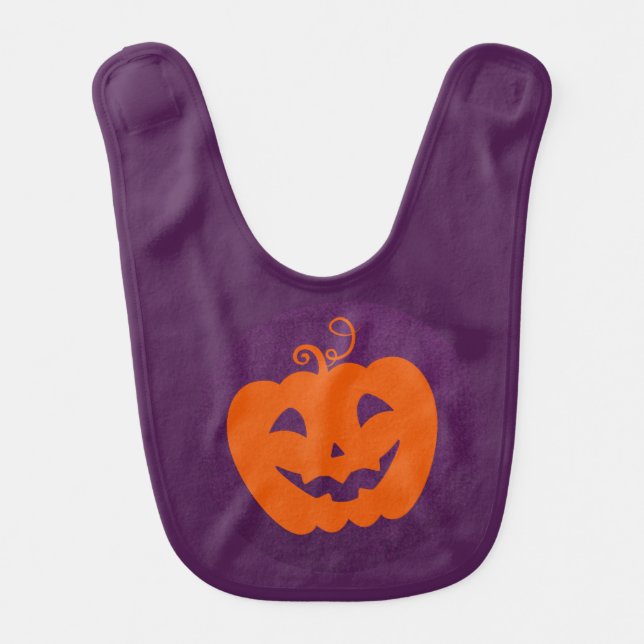 Halloween Orange Pumpkin on Purple Background Baby Bib (Front)