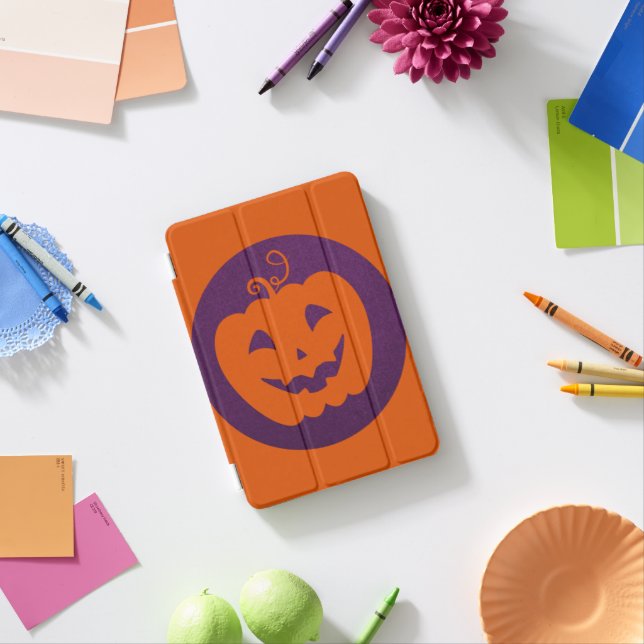 Halloween Orange Pumpkin on Purple Background iPad Mini Cover (In Situ)