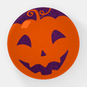 Halloween Orange Pumpkin on Purple Background Paperweight