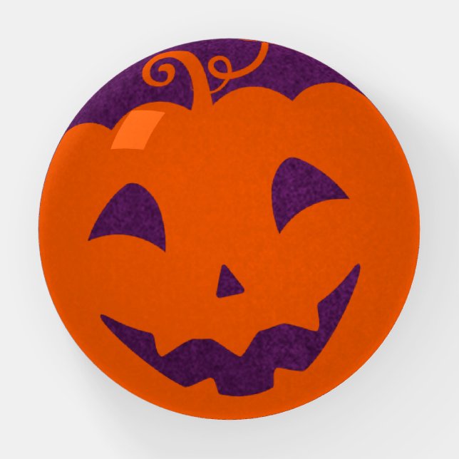 Halloween Orange Pumpkin on Purple Background Paperweight (Front)