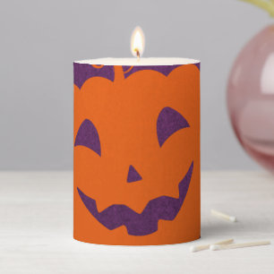 Halloween Orange Pumpkin on Purple Background Pillar Candle