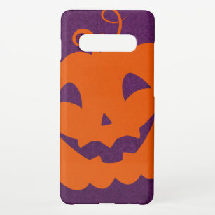Halloween Orange Pumpkin on Purple Background Samsung Galaxy S10+ Case
