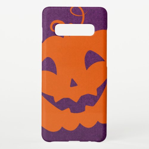 Halloween Orange Pumpkin on Purple Background Samsung Galaxy S10 Case