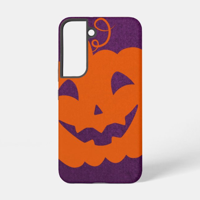 Halloween Orange Pumpkin on Purple Background Samsung Galaxy Case (Back)
