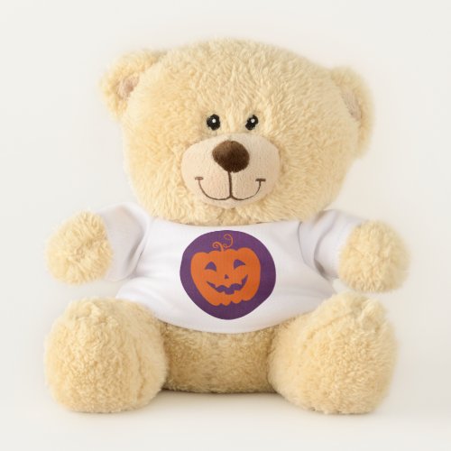 Halloween Orange Pumpkin on Purple Background Teddy Bear