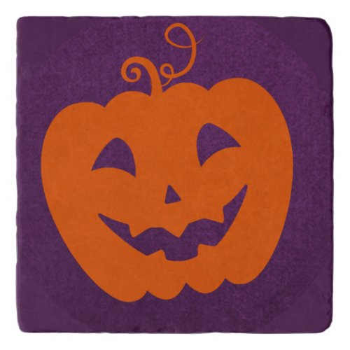 Halloween Orange Pumpkin on Purple Background Trivet