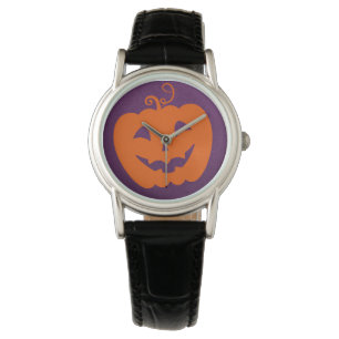 Halloween Orange Pumpkin on Purple Background Watch