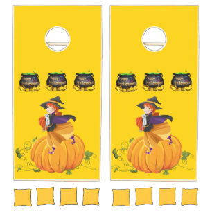 Halloween Orange Pumpkin Witch Cornhole Set