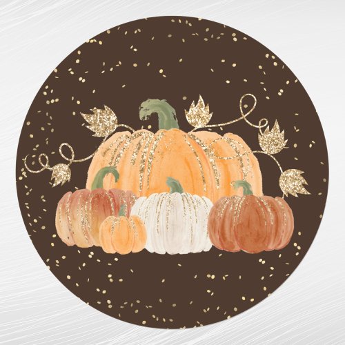 Halloween Orange Pumpkins Gold Confetti Foliage Classic Round Sticker