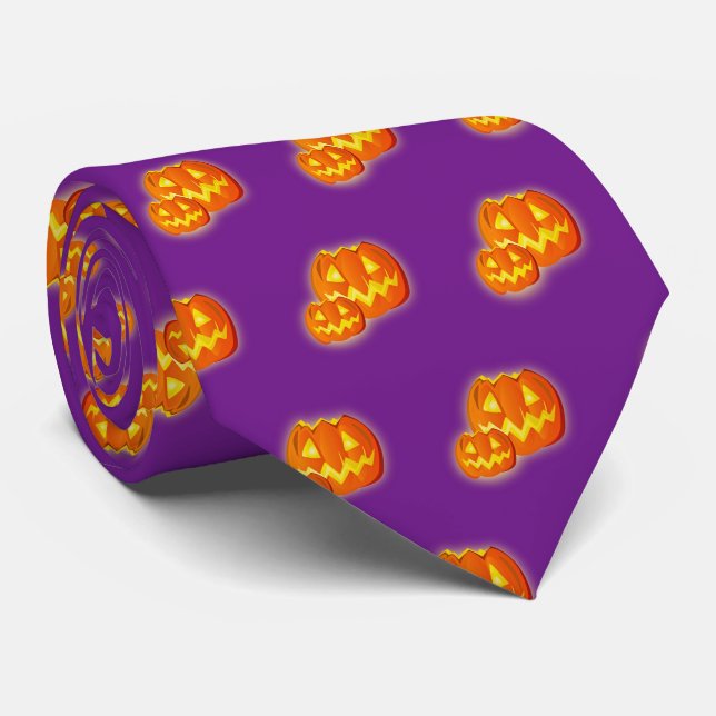 Halloween Orange Pumpkins Purple Pattern Neck Tie (Rolled)