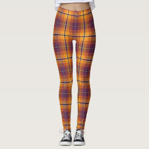 Halloween Orange & Purple Plaid Pattern Leggings