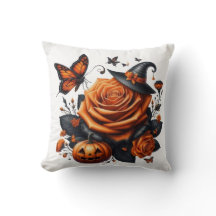 Halloween Orange Rose Witch Hat Pumpkin 