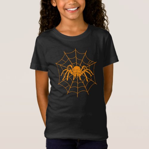Halloween Orange Scary Spider and Web Costume T_Shirt