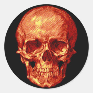 Halloween Orange Skull Classic Round Sticker