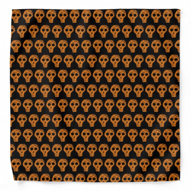 Halloween Orange Skull Pattern Black Bandana (Front)