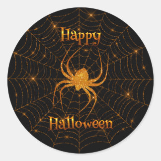 Halloween - Orange Spider Web Round Sticker