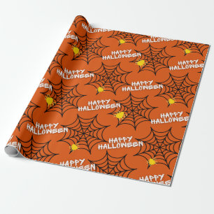 Halloween Orange Spider Web Wrapping Paper