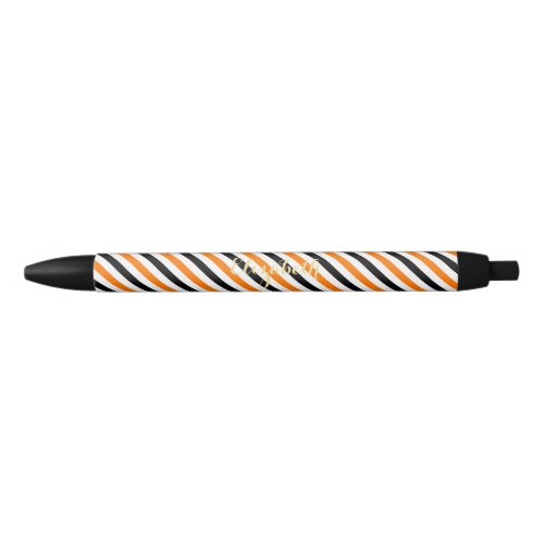 Halloween Orange Stripes Monogrammed Stylish Chic Black Ink Pen