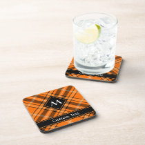 Halloween Orange Tartan Beverage Coaster