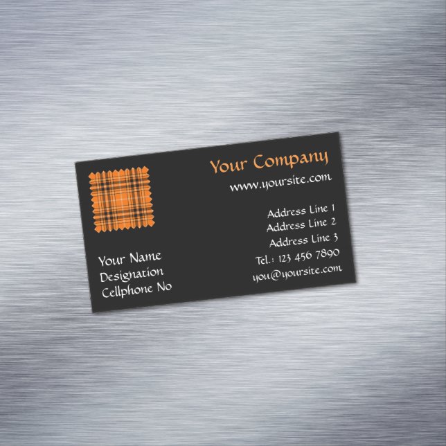 Halloween Orange Tartan Business Card Magnet (In Situ)
