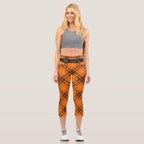 Halloween Orange Tartan Capri Leggings