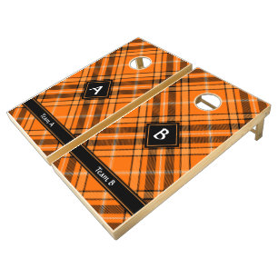 Halloween Orange Tartan Cornhole Set