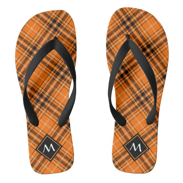 Halloween Orange Tartan Flip Flops (Footbed)