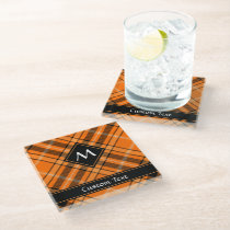 Halloween Orange Tartan Glass Coaster