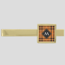 Halloween Orange Tartan Gold Finish Tie Bar