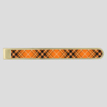 Halloween Orange Tartan Gold Finish Tie Bar