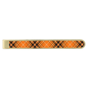 Halloween Orange Tartan Gold Finish Tie Bar
