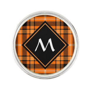 Halloween Orange Tartan Lapel Pin