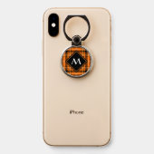 Halloween Orange Tartan Phone Ring Stand (On Phone)