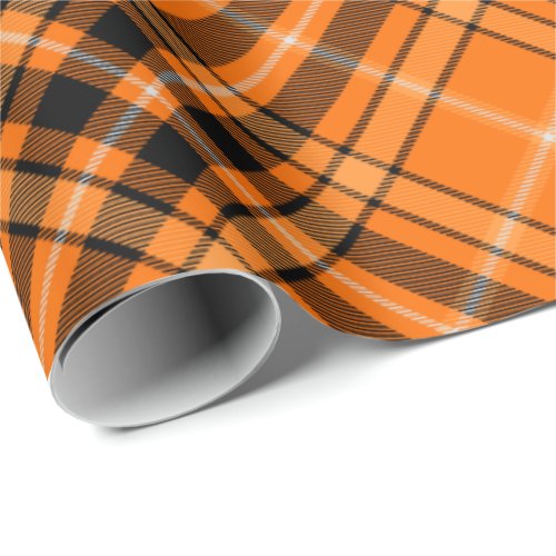 Halloween Orange Tartan Rotated Wrapping Paper