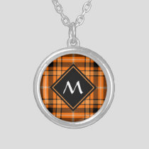 Halloween Orange Tartan Silver Plated Necklace