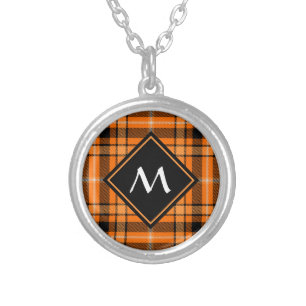 Halloween Orange Tartan Silver Plated Necklace
