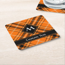 Halloween Orange Tartan Square Paper Coaster