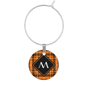 Halloween Orange Tartan Wine Charm