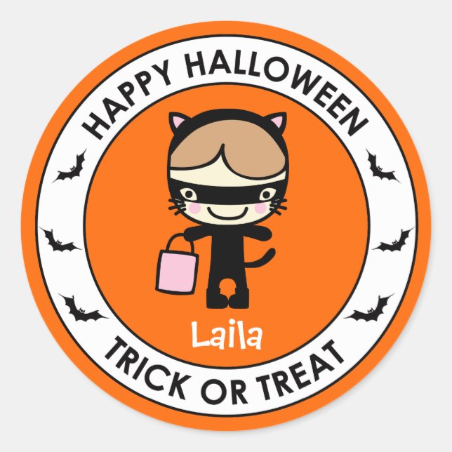 Halloween Orange Treat Bag Sticker Label (Front)