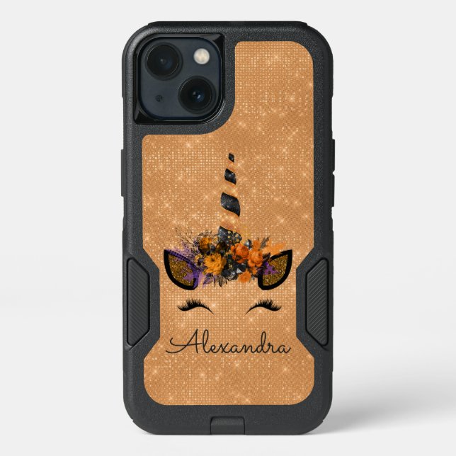 Halloween Orange Unicorn Glitter and Sparkle Otterbox iPhone Case (Back)