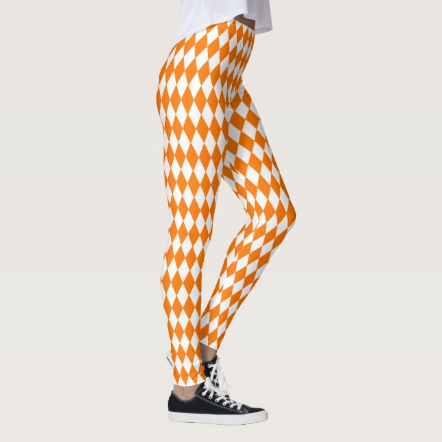Halloween Orange White Harlequin Pattern Costume Leggings (Right)