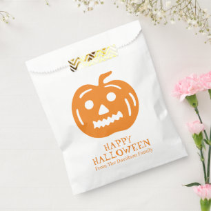 Halloween orange white jack o lantern custom treat favor bag