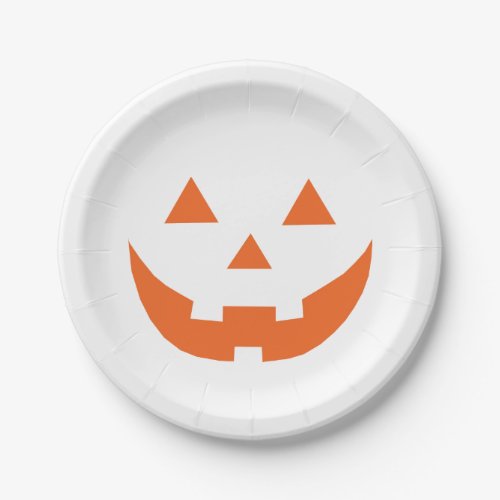 Halloween orange white Jack o lantern pumpkin face Paper Plates