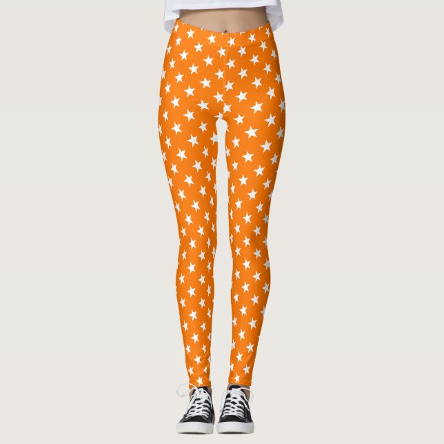 Halloween Orange White Stars Pattern Witch Costume Leggings (Front)