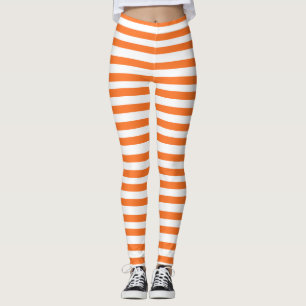 Halloween Orange, White Stripe Leggings