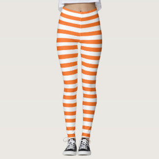 Halloween Orange, White Stripe Leggings